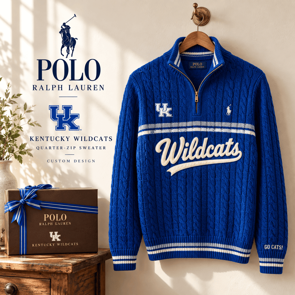 KWC Premium Varsity Cable-Knit Quarter-Zip Sweater NHVH