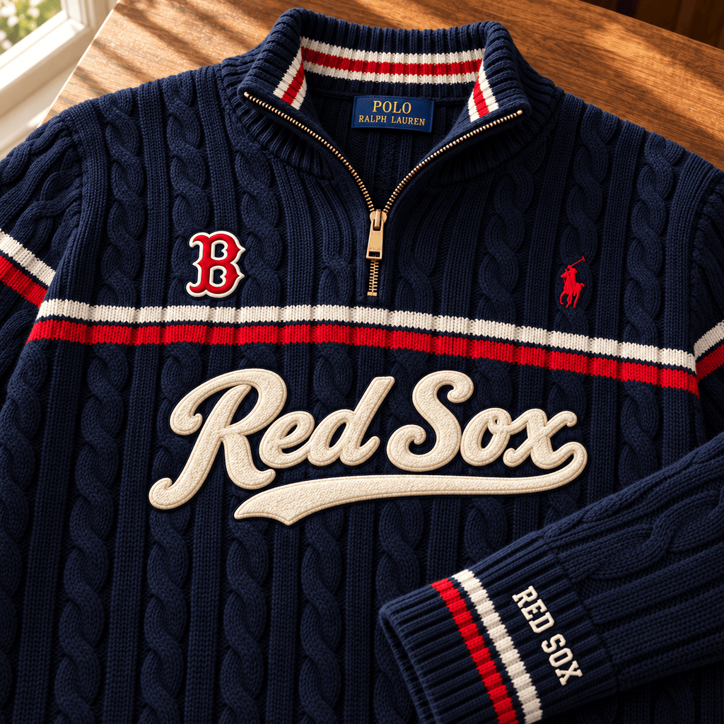 BRX PREMIUM Varsity Cable-Knit Quarter-Zip Sweater NHVH