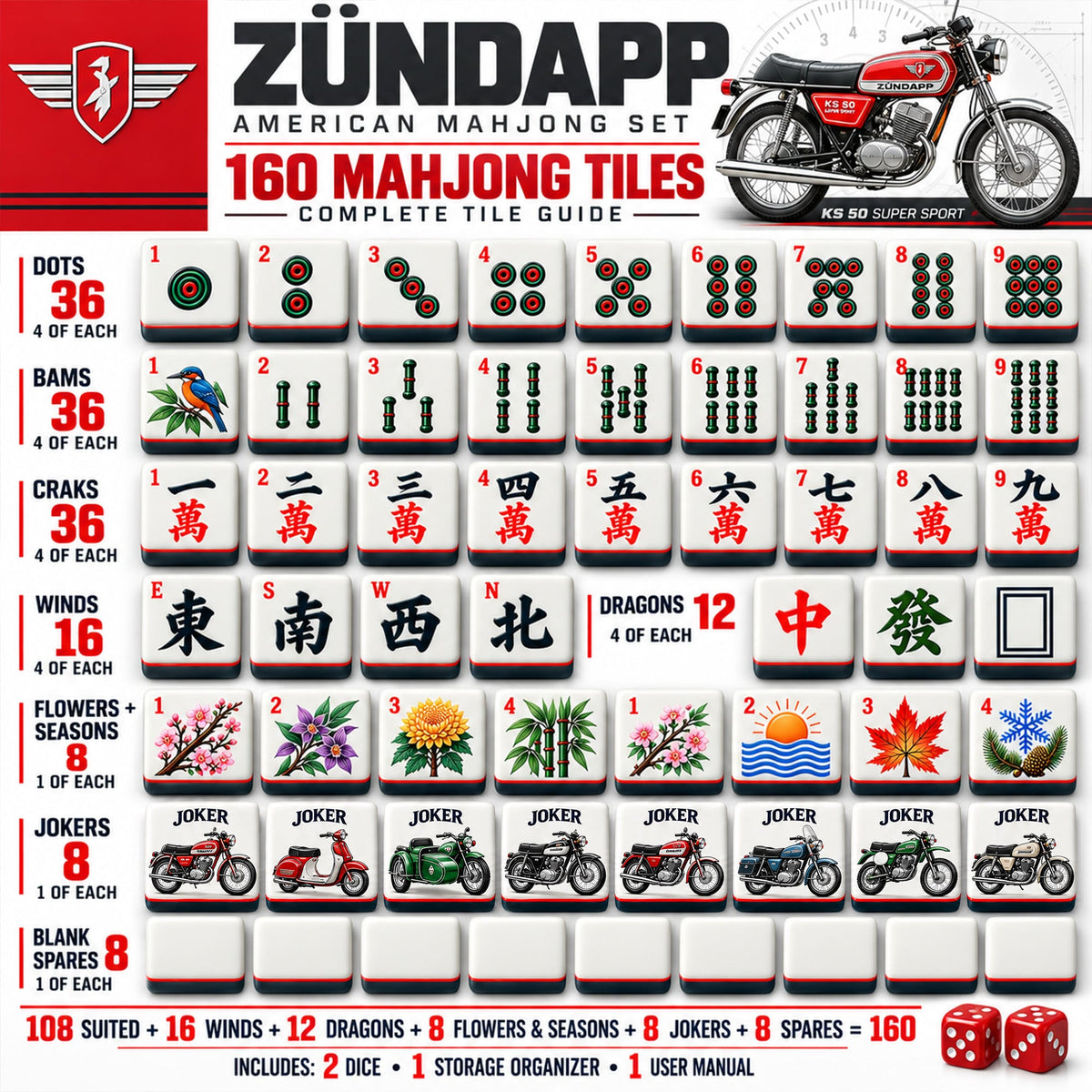 Premium ZUD Mahjong Tiles Set PVNA